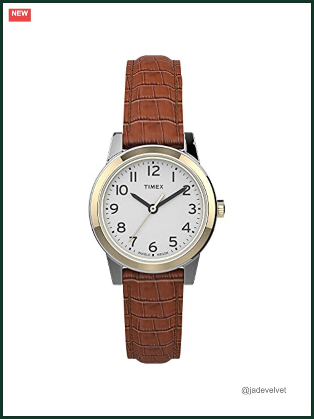 Essex Ave 25mm Brass Watch Genuine Leather Strap Indiglo Light-Up Dial